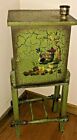 Vtg Hand Painted Folk Art Primitive Copper Lined Smoking Stand Cabinet Humidor!