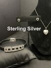 Lot Of 3 Sterling Silver Pieces With CZ Accents Bracelet, Earrings & Locket
