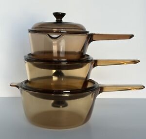 Vision Ware Amber Pyrex Pots Pans 6 Pc 1L 1.5L 2.5L  Set