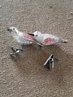Vtg Clip On Glass Blown Pair Of Red Winged Birds Christmas Tree Ornaments