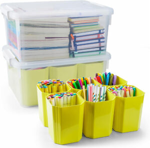 17 QT Plastic Storage Bins with 6 Detachable Inserts Clear Storage Box set of 2