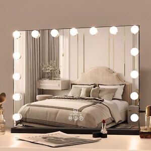 Hollywood Vanity Makeup Mirror w/ Dimmable Lights 15 LED Bulbs USB Charging Port