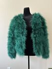 Luxury Women 100% Real Soft Ostrich Feather Fur Ladies Fluffy Winter Jacket / M