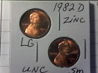 1982 D Lincoln Penny Small & Large Date ZINC UNCIRCULATED     