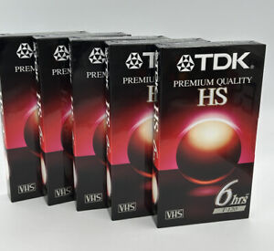 Lot of 5 TDK Premium Quality HS 6 Hours T-120 Blank VHS Tapes New Sealed