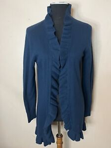 Magaschoni  100% Cashmere Ruffled Cardigan Womens Sweater steel blue Size Medium