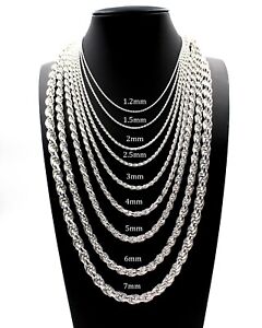 Real 925 SOLID Sterling Silver Diamond-Cut ROPE Chain Necklace or Bracelet ITALY