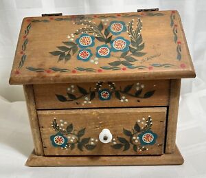 Vintage Wooden Box w/Lid and Drawer, Hand-Painted