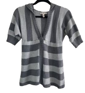 Aeropostale Womens Sweater L Short Sleeve Hood Gray With Silver Metallic Threads