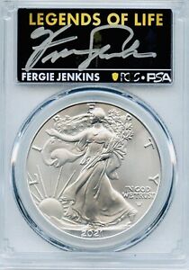 2021 SILVER EAGLE PCGS-MS70 FIRST PRODUCTION FERGIE JENKINS SIGNED T-2