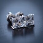 Men's White Gold Plated Sterling Silver Square Cz Stud Screw On Earrings