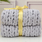 Hand Chunky Knitted Blanket Handmade Coarse Wool Woven Blanket Chenille Thick Bl