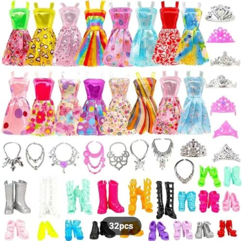 32 Piece Clothing and Accessories for Fashion Dolls & Complimentary Storage Bag