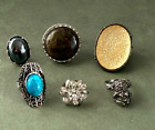 Lot of 6 Adjustable Rings Stone Rhinestones Acrylic Contemporary and Vintage