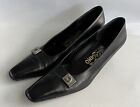 SALVATORE FERRAGAMO Women's GANCINI Black Low Heels Shoes Size 7.5 2A DAMAGED