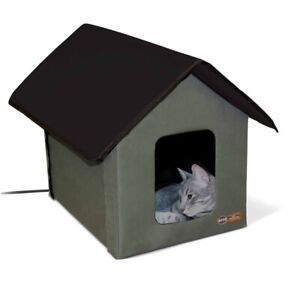 K&H Pet Products 3993 Outdoor Heated Kitty House  - Olive/Black