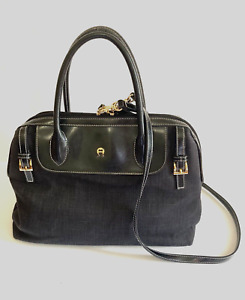 Etienne Aigner  Handbag Canvas Leather Black Crossbody Shoulder Bag Womens Purse