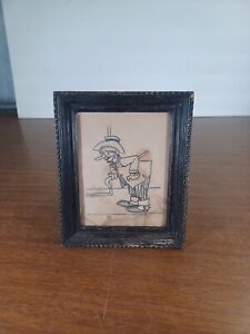 Antique Folk Art Pencil Drawing 5x6 Framed Late 1800s Early 1900s