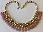 VINTAGE MIRIAM HASKELL SIGNED PINK GLASS AND BAROQUE BEAD FRINGED NECKLACE