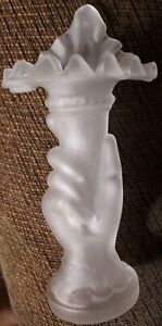 Satin Frosted Glass Hand Holding Cornucopia Jack In The Pulpit Vase Beautiful