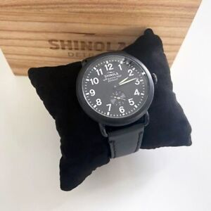 Men Women New Shinola Runwell Gunmetal and Black Quartz Watch Leather Strap 41mm