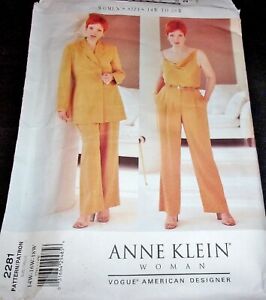 Vogue Anne Klein Pattern 2281 Jacket Top Pants Plus & Petite Size 14W-18W Uncut