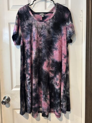 J For Justify 2x Plus Knee Length Dress Tie Dye Short Sleeve Multicolor Poly Spa