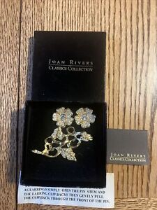 Vintage Joan Rivers Classics Collection Crystal Duet Floral Brooch Earrings Set