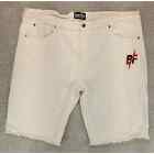 Born Fly Jean Shorts 44 Men's Destroyed Streetwear White Raw Hem Embroidered