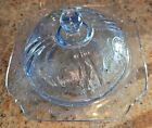 Indiana Butter/Cheese Covered Dish Madrid Blue Glass Pressed 6.875