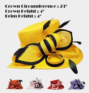 Bow Flower Sinamay Kentucky Derby Wedding Hat Church Wide Brim Dressy Bucket NEW