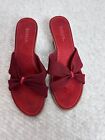 SAHARA Red Wedge Slip On Faux Suede Sandals Size 7.5  Fabric Bow
