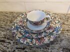 Vintage Everyday Doulton Jacobean Floral Print Dishes 4 Piece Place Setting