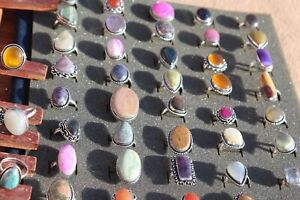 New Sale Pink Agate & Mix Gemstone 925 Silver Plated 100 PCs Designer Rings Lot