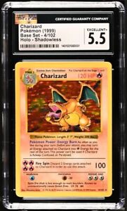 1999 Pokémon Charizard Base Set Shadowless Holo 4/102 CGC Graded 5.5
