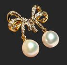5A Grading 10 - 10.5mm Natural White Round Edison Cultured Pearl Dangle Earrings