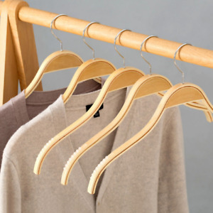 200 Light Weight Durable Natural Wood Hanger Non-Slip Skid Stripe Dress Hangers
