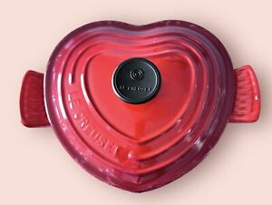 New ListingLeCreuset France Heart Shaped Cocotte Enamel Cast Iron Dutch Oven 2L Cerise Red