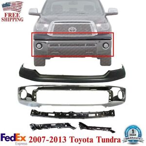 Front Bumper Chrome + Upper Cover + Retainer Brackets For 07-13 Toyota Tundra