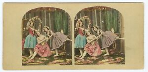 G1357~ BALLET DANCERS c.1860 Hand Tinted Stereoview – England/France