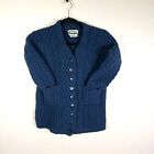 Women's Arancrafts Cottagecore Navy Blue Button Up Irish Merino Wool Size Med