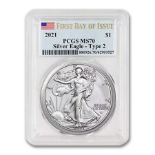 2021 $1 Type 2 Silver Eagle PCGS MS70 First Day of Issue 1oz American coin Flag