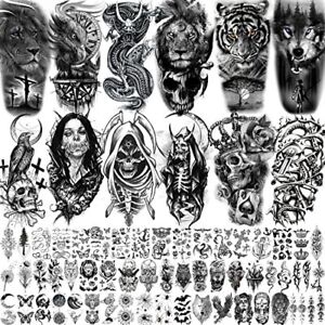 Rejaski 66 Sheets Black Eagle Dragon Temporary Tattoos For Men Women Thigh Scary