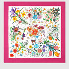 New Gucci Scarf Flora Print Multicolor Pink Border Silk Wrap with Gucci Gift Box