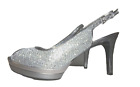 NINE WEST Dressy/Prom Open Toe Ankle Straps Silver Glittery Heels Size 6.5M  VGC
