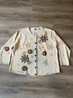 Vintage Storybook Knits Autumn Flowers Cardigan Sweater Size 3XL