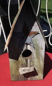 Unique Rustic Primitive Chippy Barn Style Handmade Metal Roof Birdhouse