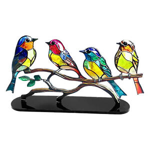 Stained Birds on Branch Desktop Ornaments Acrylic Flat Bird Sculpture Gift