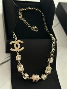 Chanel  Rhinestone Leather Necklace