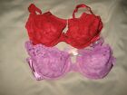 2 Victoria's Secret Lace Underwire  Demi Bras 34C; Red & Lavender